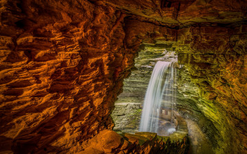 Картинка природа водопады cavern cascade watkins glen state park водопад пещера скалы камни