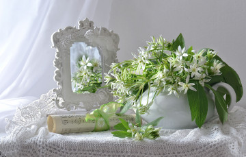 Картинка цветы белый ноты зеркало нежность натюрморт