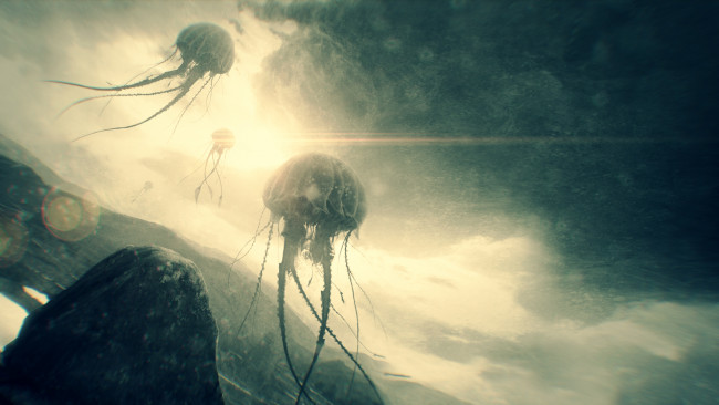 Обои картинки фото фэнтези, существа, creatures, huge, jellyfish, floating, sky