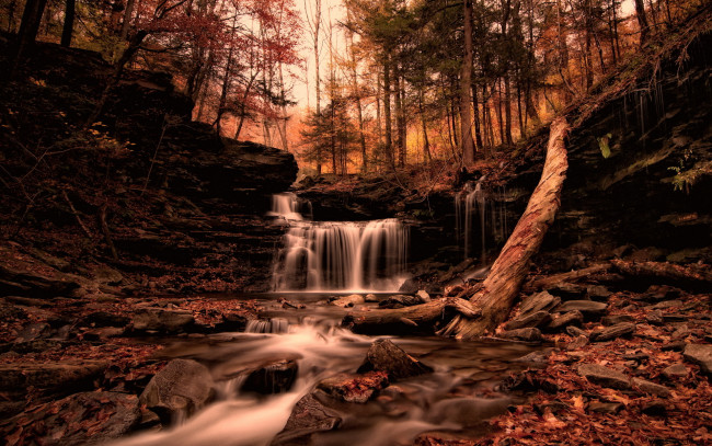 Обои картинки фото природа, водопады, лес, осень
