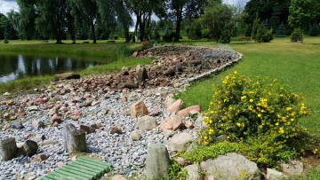 Картинка природа парк водоем куст фонтан камни