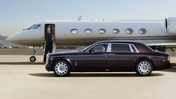 обоя rolls royce phantom 2016, автомобили, rolls-royce, rolls, royce, phantom, самолёт, аэродром