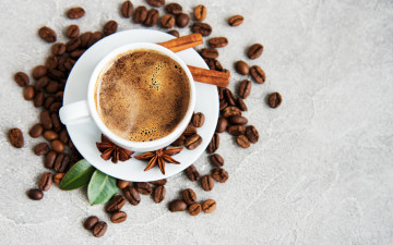Картинка еда кофе +кофейные+зёрна бадьян зерна корица