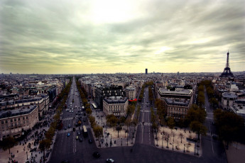обоя города, париж, франция, сумерки, панорама