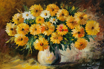 Картинка рисованные leonid afremov живопись букет ваза цветы