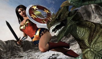 Картинка 3д+графика фантазия+ fantasy оружие фон взгляд девушка дракон