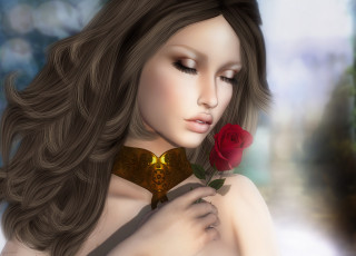 Картинка 3д+графика портрет+ portraits фон роза волосы лицо девушка красотка