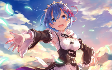 обоя аниме, re,  zero kara hajimeru isekai seikatsu, девушка, фон, взгляд