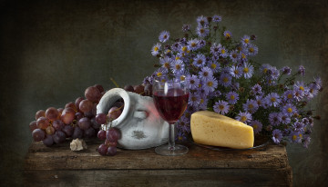 Картинка еда натюрморт виноград сыр цветы