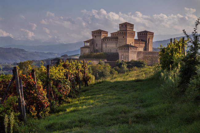 Обои картинки фото castello di torrechiara,  provincia di parma, города, замки италии, замок, виноградник