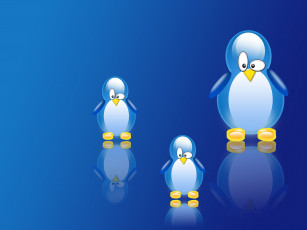 Картинка 3д графика animals животные три пингвины синий