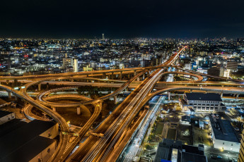 Картинка osaka +japan города осака+ Япония ночь огни эстакада