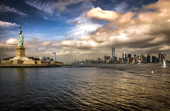 Картинка города нью-йорк+ сша город статуя остров гавань