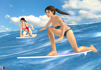 Картинка 3д+графика спорт+ sport фон взгляд девушки серфинг волны море