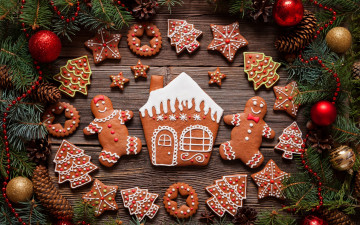 Картинка праздничные угощения xmas новый год выпечка merry gingerbread сладкое печенье глазурь рождество christmas cookies decoration