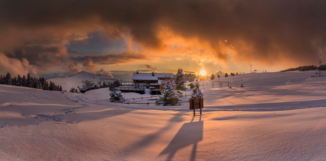 Обои картинки фото города, - пейзажи, солнце, дом, снег