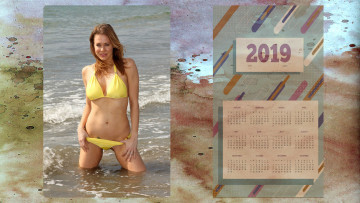 обоя календари, девушки, женщина, водоем, купальник, взгляд