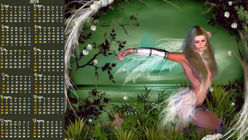 Картинка календари фэнтези растения заяц кролик крылья девушка