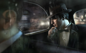Картинка видео+игры mafia+ii мафия водитель машина дождь пассажир шляпа костюм