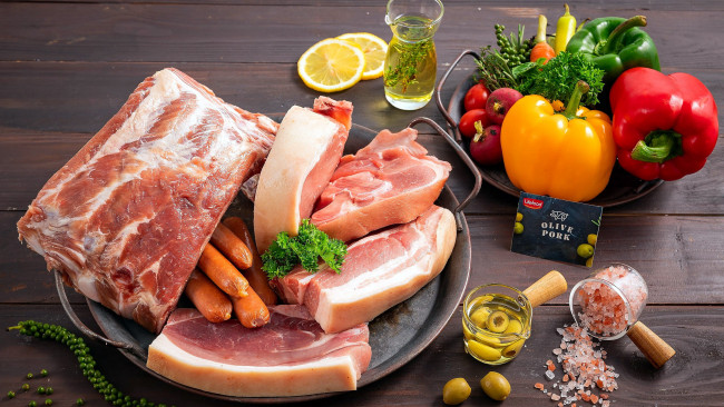 Обои картинки фото еда, мясные блюда, овощи, свинина, мясо, ребрышки, перец