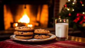 Картинка праздничные угощения елка молоко печенье
