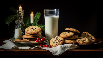 Картинка праздничные угощения свечи молоко печенье
