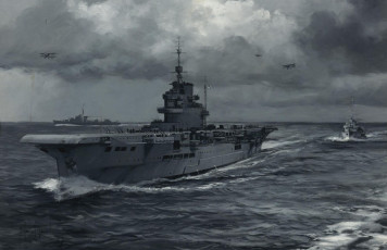 Картинка montague dawson рисованные авианосец море самолёты