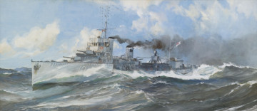 обоя montague, dawson, рисованные, море, военный, корабль