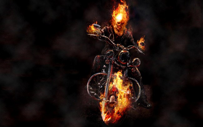 Обои картинки фото призрачный, гонщик, фэнтези, демоны, ghost, rider, череп, огонь, скелет