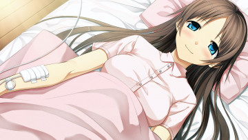 Картинка monobeno аниме кровать девушка взгляд