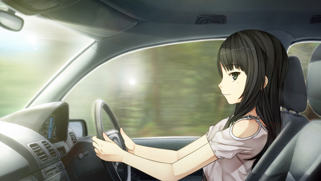 Обои картинки фото monobeno, аниме, девушка, автомобиль