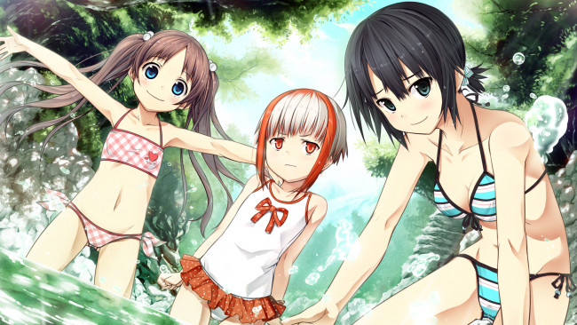 Обои картинки фото monobeno, аниме, девушки, вода, купальник