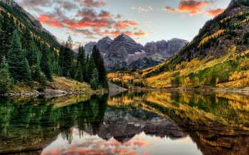 Картинка природа реки озера отражение вода деревья озеро скалы горы осень лес colorado maroon bells сша