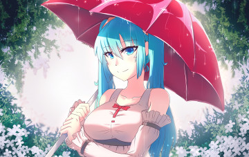 Картинка аниме vocaloid девушка взгляд фон зонтик