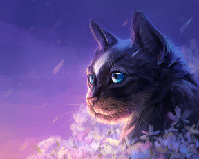 Картинка рисованное животные +коты кошка небо цветы
