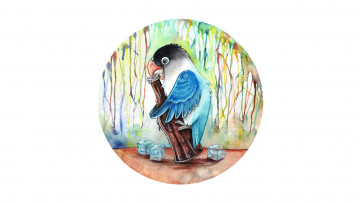 Картинка рисованное животные попугай фон бутылка