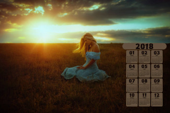 обоя календари, девушки, профиль, трава, облака, солнце, 2018