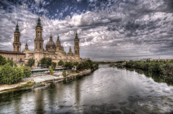 Картинка postales+de+zaragoza города -+панорамы река мост