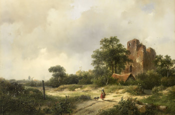 Картинка рисованное живопись дерево картина масло андреас схелфхаут пейзаж с руинами замка бредероде в сантпоорте