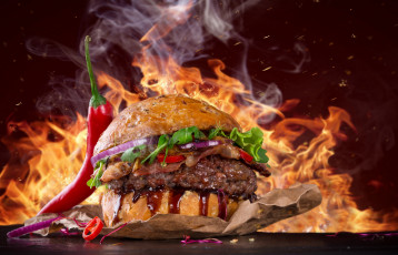 Картинка еда бутерброды +гамбургеры +канапе чили перец огонь гамбургер
