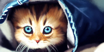 Картинка рисованное животные котенок фон взгляд