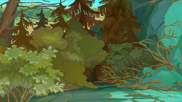Картинка рисованное природа деревья лес