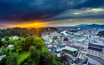 обоя города, зальцбург , австрия, панорама