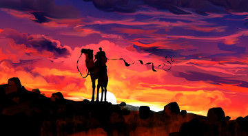 Картинка векторная+графика животные+ animals закат верблюд