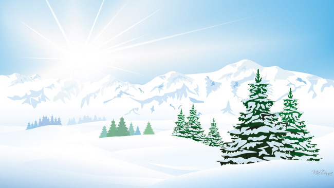 Обои картинки фото векторная графика, природа , nature, снег, деревья
