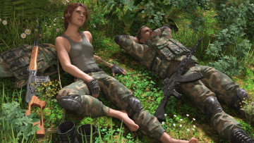 Картинка 3д+графика армия+ military девушка мужчина оружие лес форма