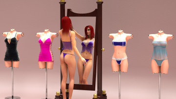 Картинка 3д+графика люди+ people девушка фон зеркало одежда