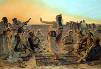 Картинка рисованное otto+pilny люди танец пустыня лошади
