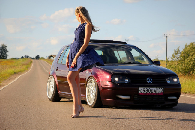 Обои картинки фото автомобили, -авто с девушками, volkswagen, golf, турбо