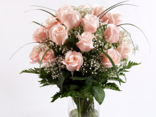 Картинка цветы букеты композиции ваза розы гипсофила
